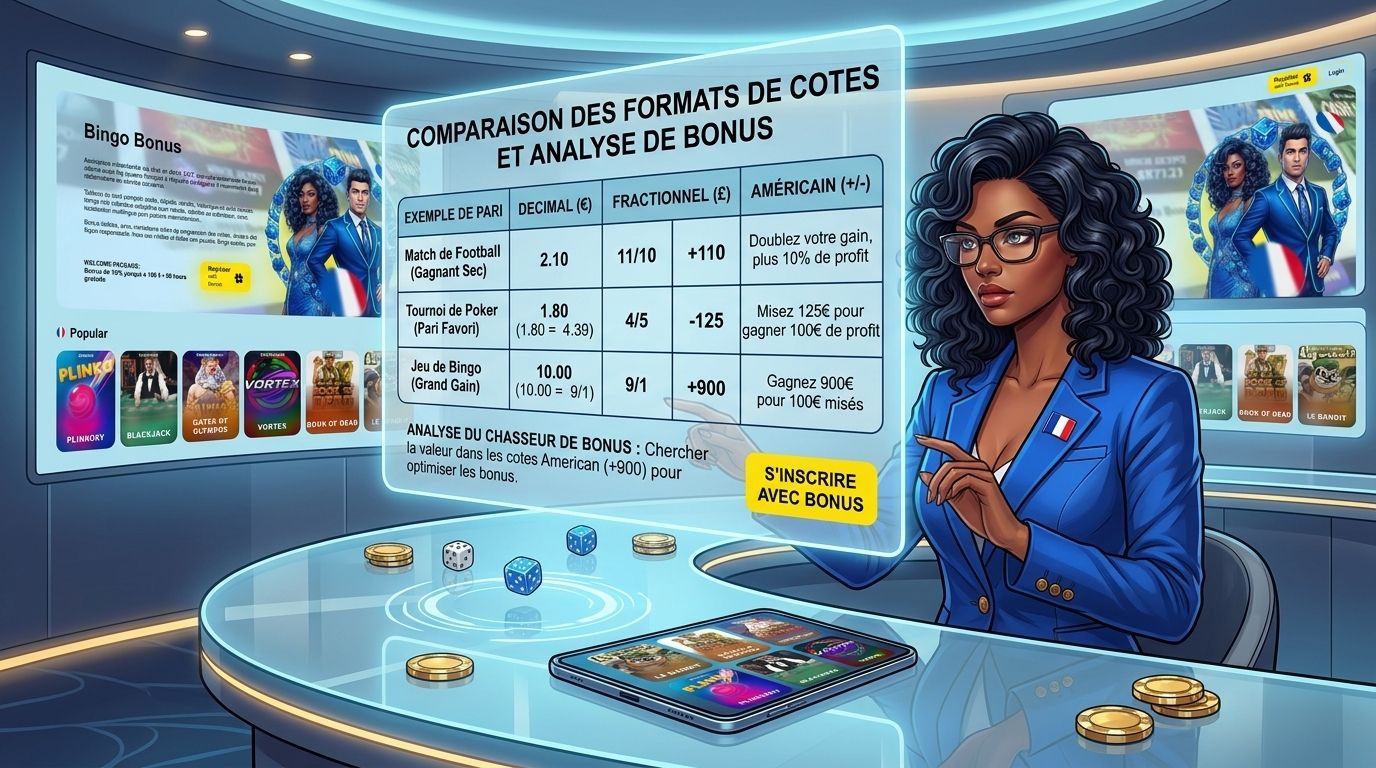 Illustration comparant formats décimal, fractionnel et américain dans les paris sportifs.