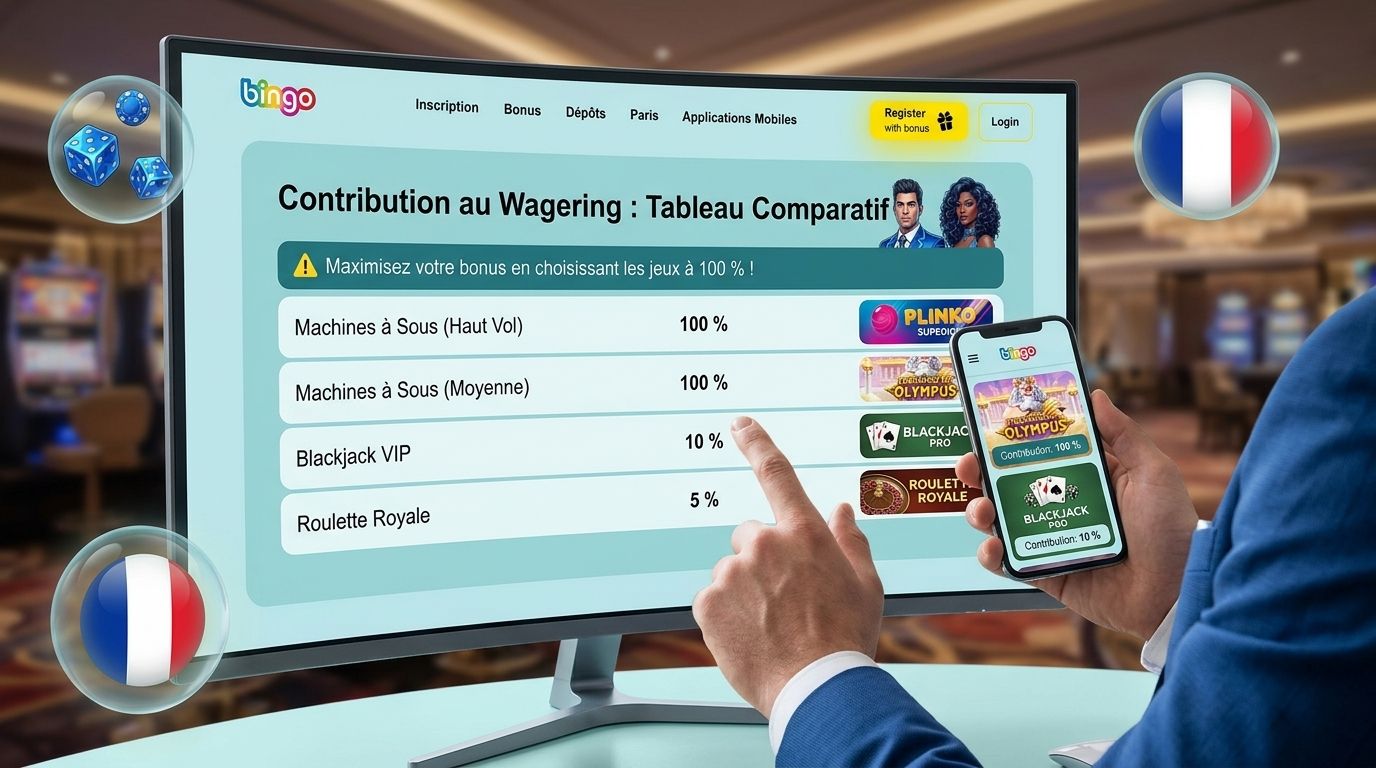 Contribution des jeux au wagering pour les bonus comparaison visuelle des contributions selon le type de jeu.